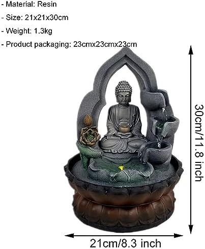 Indoor Sitting Buddha Tabletop Fountain - Zen Meditation Water Feature for Home Office Living Room Bedroom Decor