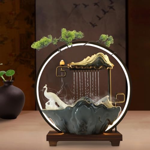 Tabletop Water Fountain with LED Lights Atomizer - Mini Indoor Decor for Living Room and Yoga Space