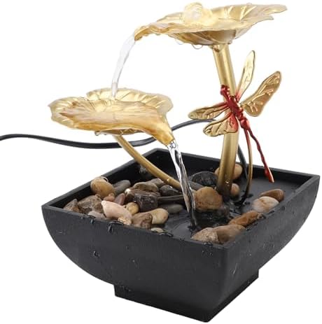 SASKATE Lotus Leaf Dragonfly Tabletop Fountain