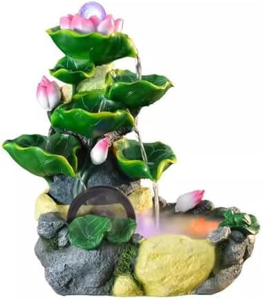 Elegant Desktop Water Fountain with Lotus and Flowing Water