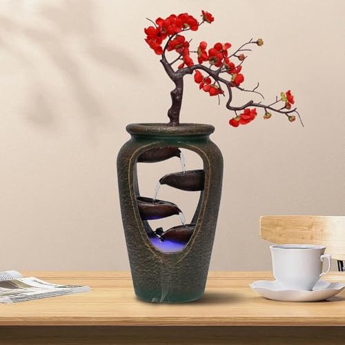 20 Flower Vase Tabletop Decorative Waterfall Humidifier with LED Lights