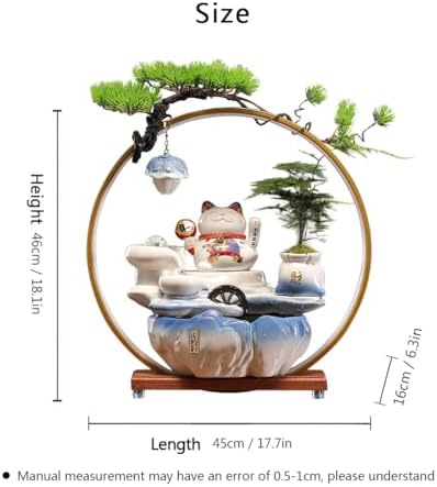 Ceramic Tabletop Waterfall Fountain with Maneki Neko Figurine