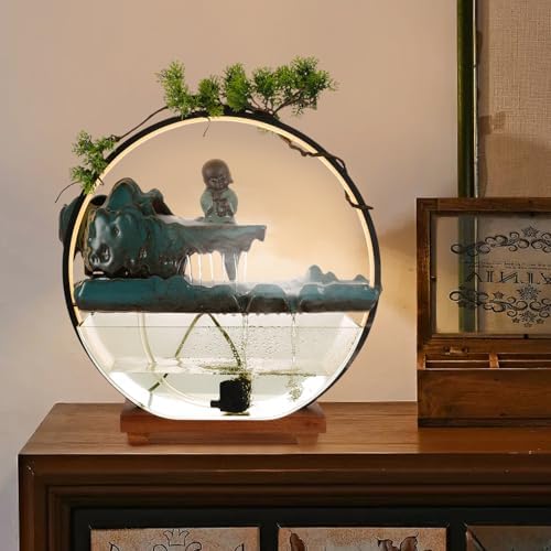 Crane Tabletop Water Fountain with LED Light for Meditation