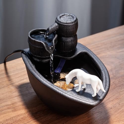 White Horse Tabletop Water Fountain Home Decor