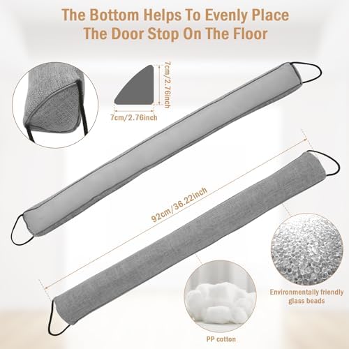 36 Inch Triangle Door Draft Stopper with Hanging Loops - Gray