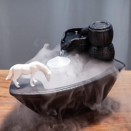 White Horse Tabletop Water Fountain Home Decor