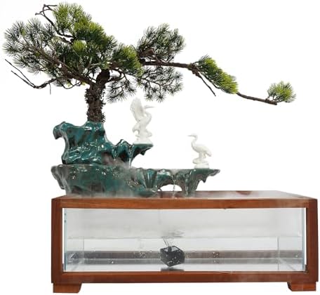 Elegant Tabletop Crane Water Fountain with LED and Fish Tank