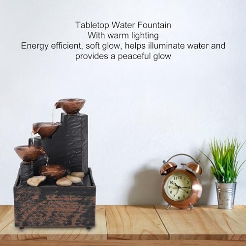 USB Water Fountain Decorative Tabletop Zen Decor with LED Light