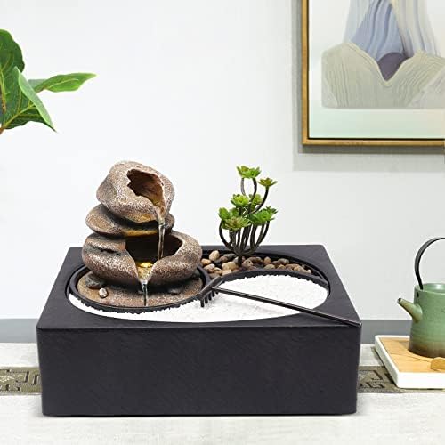 Table Top Water Fountain Indoor with River Rocks and Plants