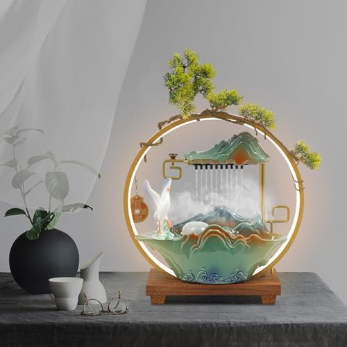 Zivisamt Crane Tabletop Water Fountain with LED Light Mist