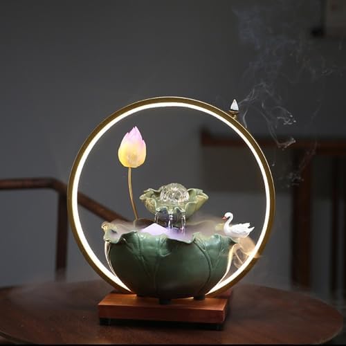 Elegant Desktop Water Fountain with Lotus and Swan Design