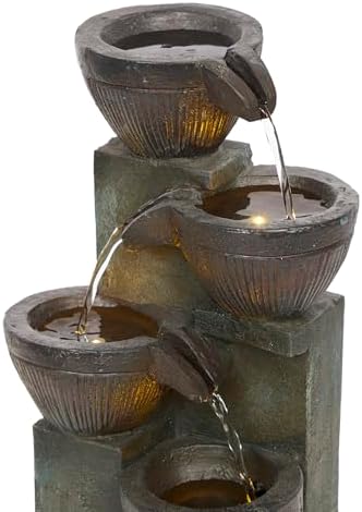 Alpine Corporation 14 Inch Stoned Jar Water Fountain with LED Lights