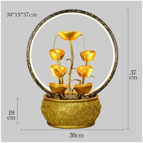 Gold Tabletop Waterfall Fountain with Light - Feng Shui Decor