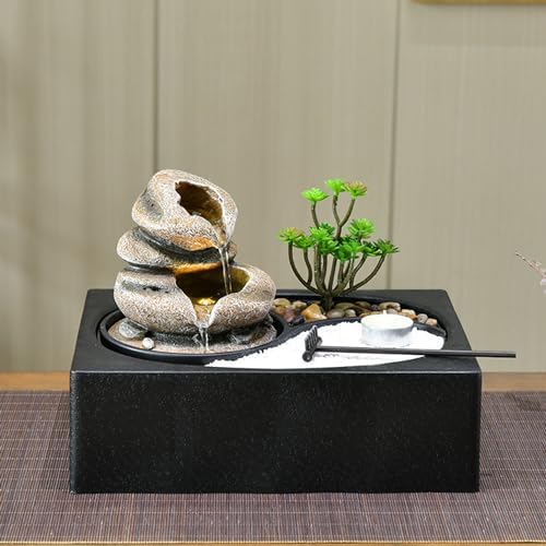 Tabletop Water Fountain with LED Light for Office Home and Bedroom Decor