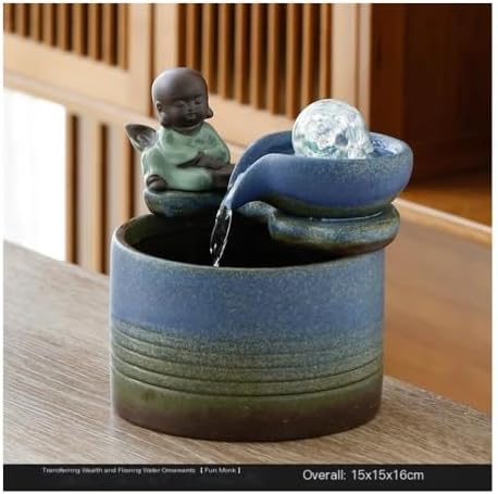 Tabletop Fountain with Ceramic Waterfall Feng Shui Elephant Ornament
