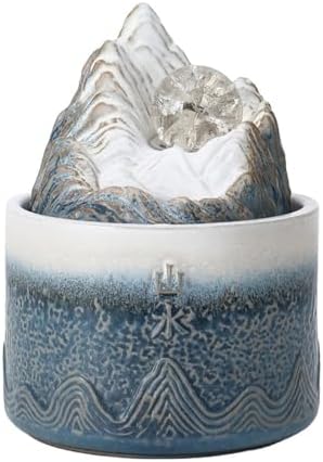 Blue Ceramic Desktop Fountain for Home Office Meditation Decor