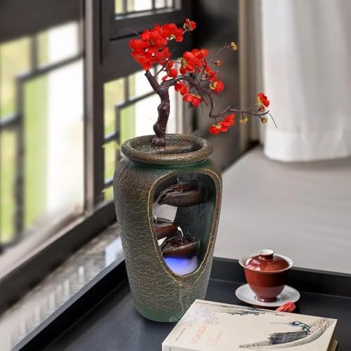20 Flower Vase Tabletop Decorative Waterfall Humidifier with LED Lights