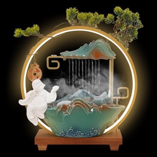 Tabletop Water Fountain with LED Light and Backflow Incense Bracket