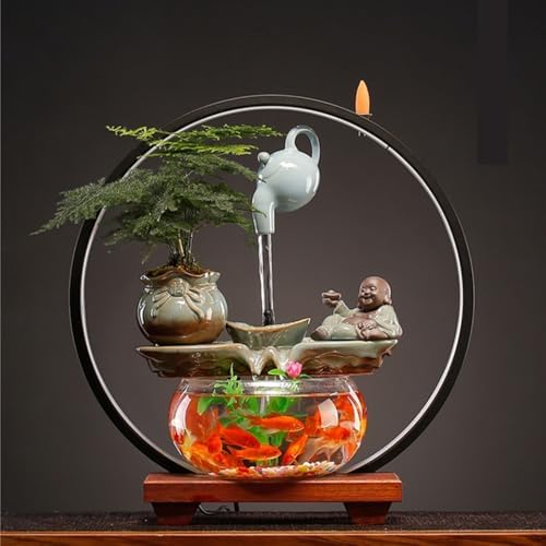 Modern Indoor Glass Fish Tank Water Fountain Desk Decoration