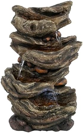 OPAHDN Indoor Brown Wood-Look Water Fountain with LED Light