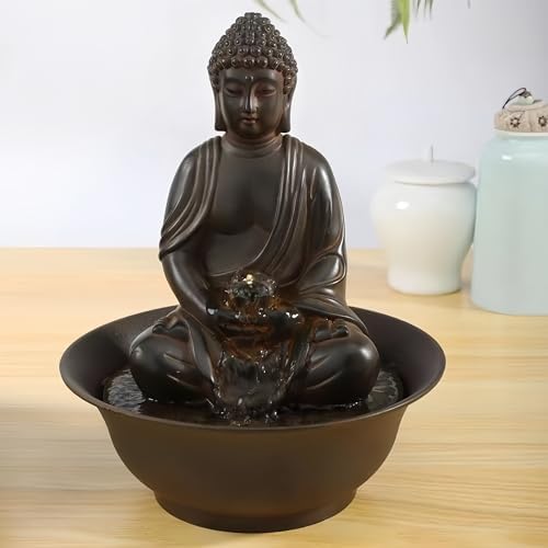 Fengshui Caishen Tabletop Water Fountain - Dark Brown