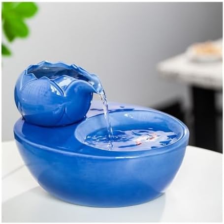 Blue Ceramic Tabletop Water Fountain for Home Office Decoration