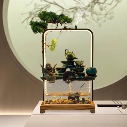 Wanlecy Tabletop Water Fountain with LED Lights and Fish Tank
