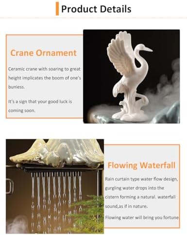 Ceramic Crane Desk Fountain with LED Light and Mist