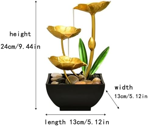 Gold Tabletop Water Fountain with Lotus Design