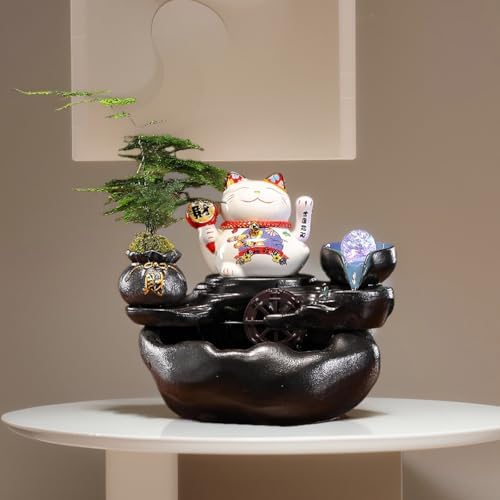 Desk Waterfall Fountain with Lucky Cat Figurine