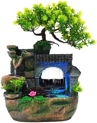 Tabletop Waterfall Fountain with LED Light and Adjustable Pump