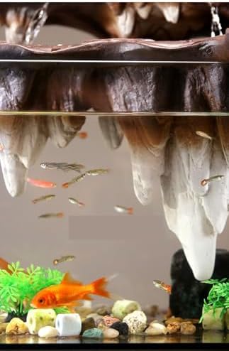 Water Fountain Indoor Fish Tank Decor with Flowing Water Wheel and Zen Waterfall