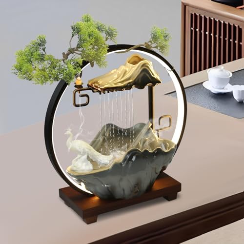 Tabletop Water Fountain with LED Lights Atomizer - Mini Indoor Decor for Living Room and Yoga Space