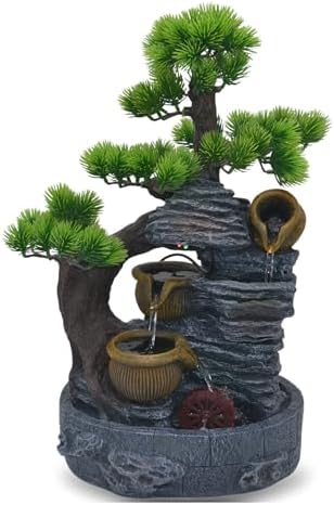 18-Inch Tabletop Water Fountain with Bonsai Tree and Spinning Wheel