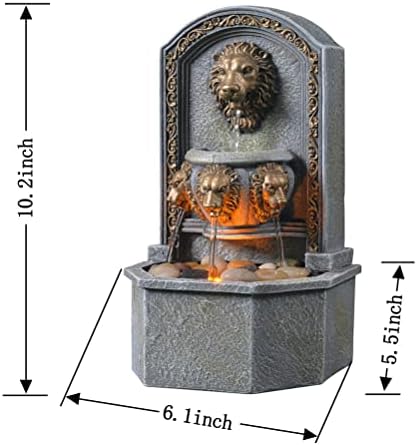 GOSSI 103 Inches Tall Tabletop Classic Lion Head Fountain with Cobblestone and LED Light