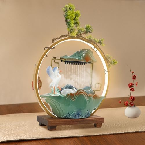 Indoor Waterfall Fountain with LED Light and Mist for Feng Shui and Relaxation