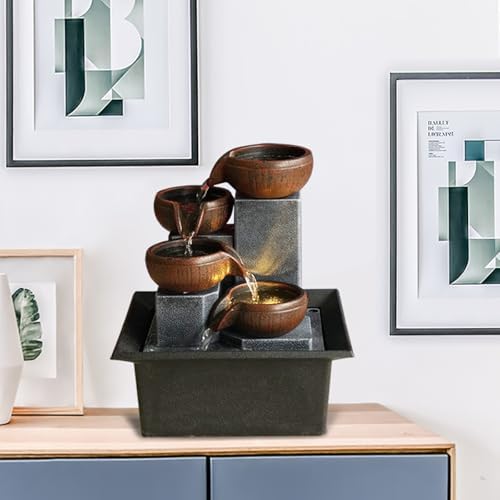 Bocnity 4 Tier Tabletop Waterfall Fountain with LED Light