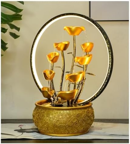 Gold Tabletop Waterfall Fountain with Light - Feng Shui Decor 1