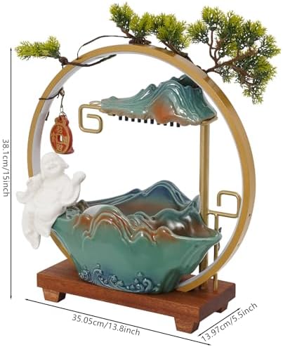 Tabletop Water Fountain with LED Light and Backflow Incense Bracket