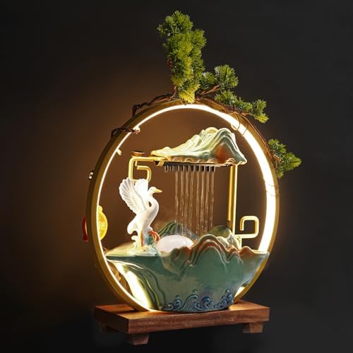 Yellulu Tabletop Water Fountain with LED Light and Mist Feature