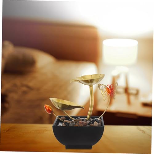STOBAZA Indoor Water Fountain with Lotus Leaf and River Rocks USB-Powered Air Humidifier for Relaxation and Decor