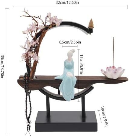 Flhonudi Tabletop Water Fountain with LED Light and Automatic Pump