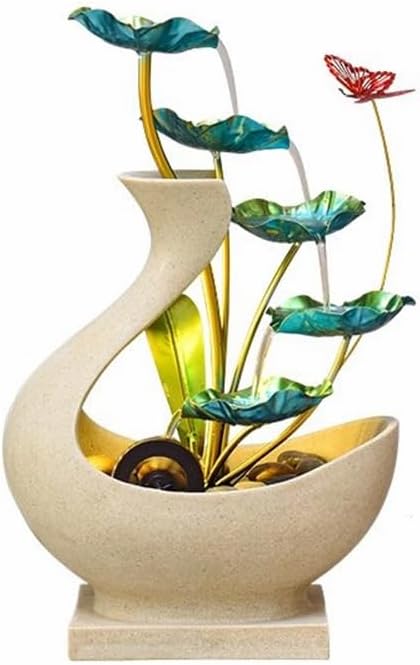 Elegant Desktop Water Fountain with Iron Lotus Design