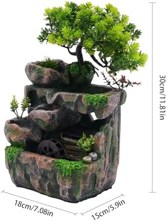 Desk Water Fountain with LED Lights Feng Shui Decor Zen Indoor Ornament for Home Office