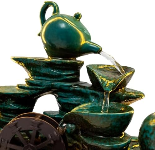 Tabletop Buddha Water Fountain with LED Light and Fake Plants for Meditation and Good Luck Wealth