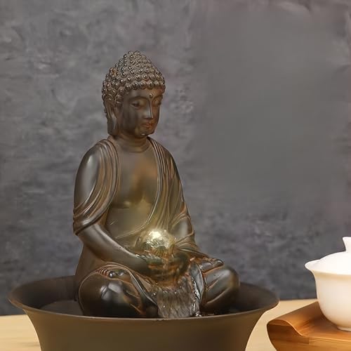 Fengshui Caishen Tabletop Water Fountain - Dark Brown