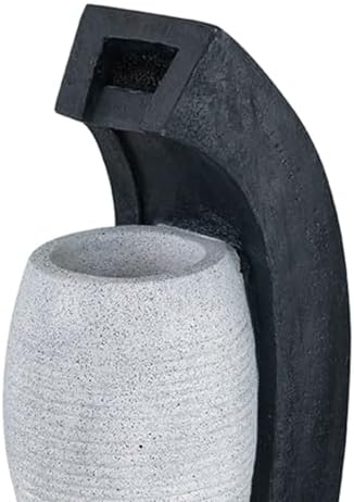 Black and White Water Fountain with Light and Pump