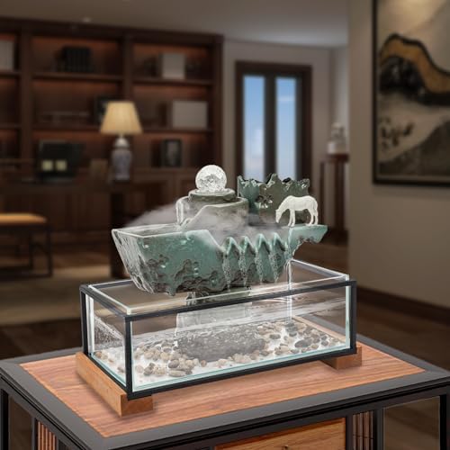 Eco-friendly Tabletop Water Fountain with LED Light and Mist Plants