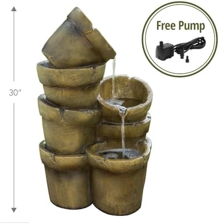 3 Tiered Water Glazed Pots Fountain with LED Light and Pump