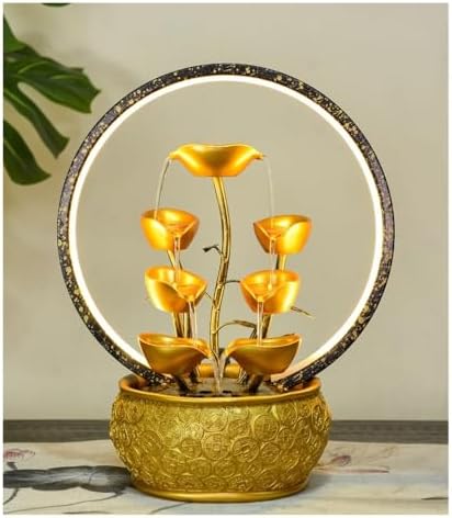 Gold Tabletop Waterfall Fountain with Light - Feng Shui Decor 1